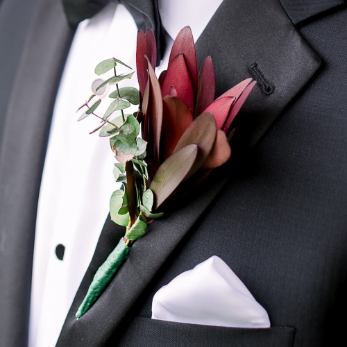 Burgundy and Lace Wedding Boutonniere